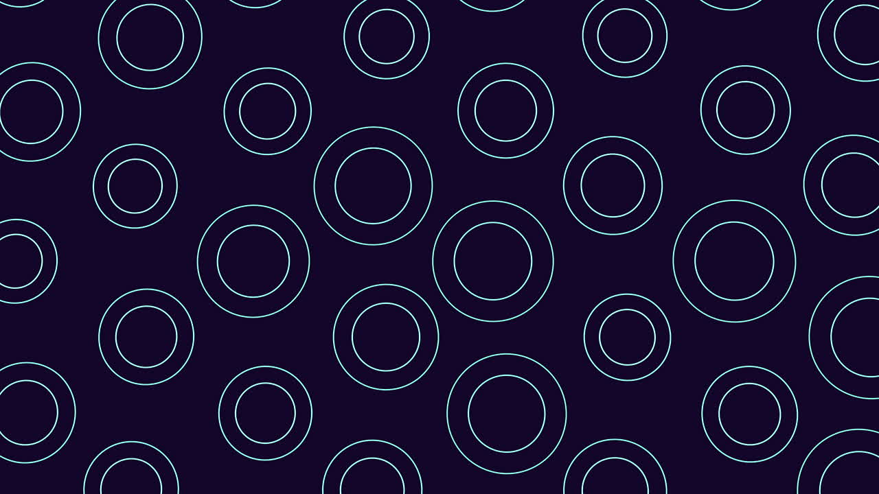 Neon rainbow rings pattern in rows on black gradient