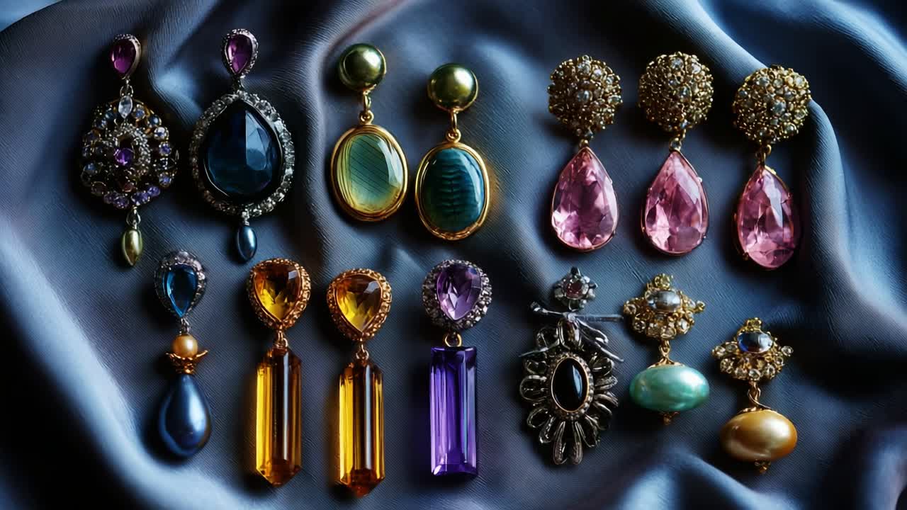 A Stunning Collection of Vintage Jewelry Showcasing Elegant Earrings with Diverse Gemstones, Intricate Designs, and Beautiful Color Combinations to Enhance Any Outfit or Occasion