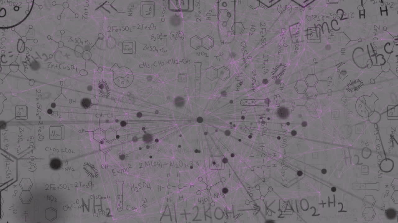 анимация сети соединений и математических уравнений на сером фоне