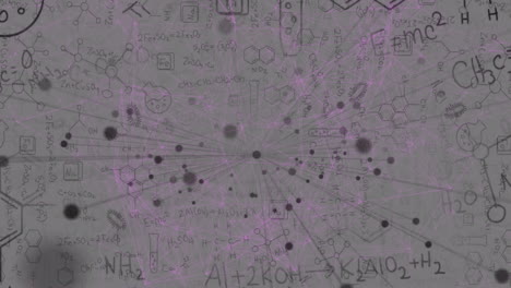 animación de la red de conexiones y ecuaciones matemáticas en fondo gris