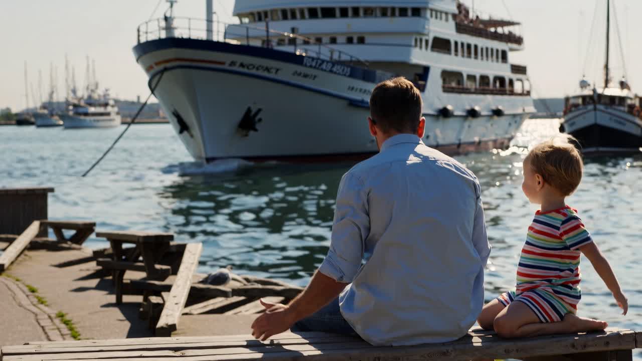 Father and son enjoying a day by the water