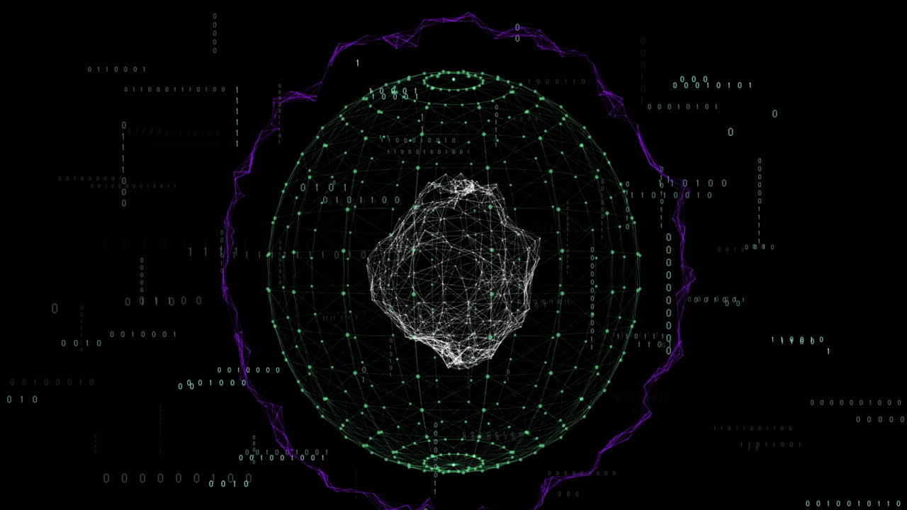 Animation of data processing and shapes on black background