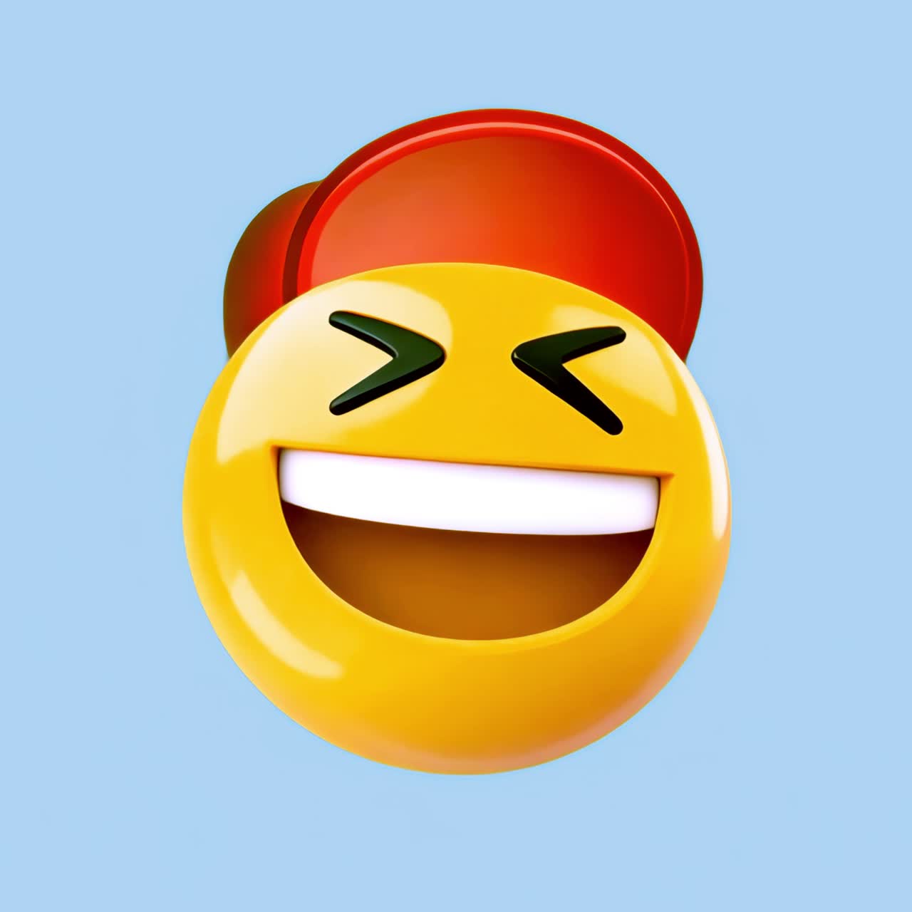 Laughing emoji with red cap animation isolated asset, transparent 4K video, alpha channel, ProRes