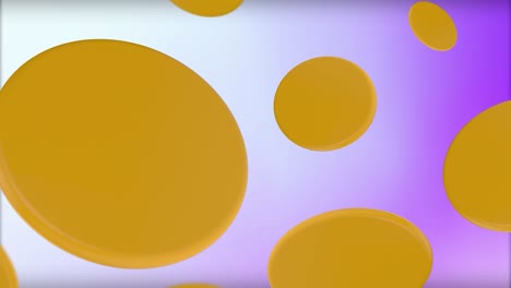 abstract yellow oval shapes flowing slowly on light purple gradient background. motion. 3d bright figures flying on lilac backdrop