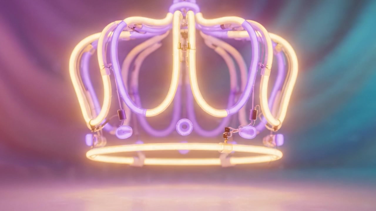 Una impresionante corona de neón: Un viaje visual a través de la elegancia y vitalidad de una corona luminosa sobre un hermoso fondo degradado.