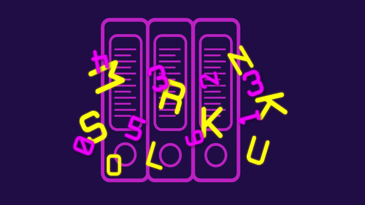 animation von buchstaben und zahlen über dateien