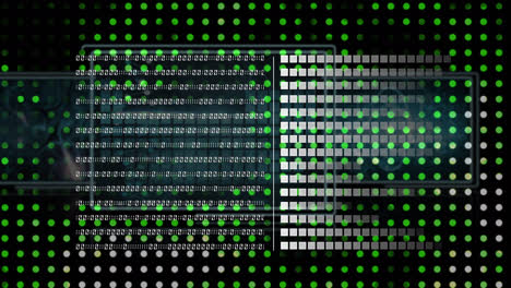 animazione dell'elaborazione dei dati su punti verdi che si muovono nello spazio digitale