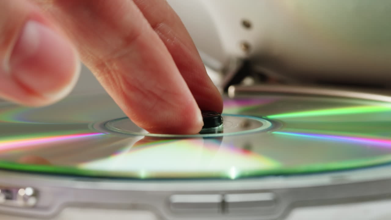 Vintage cd music player close-up. Using portable music player for listening with compact disc