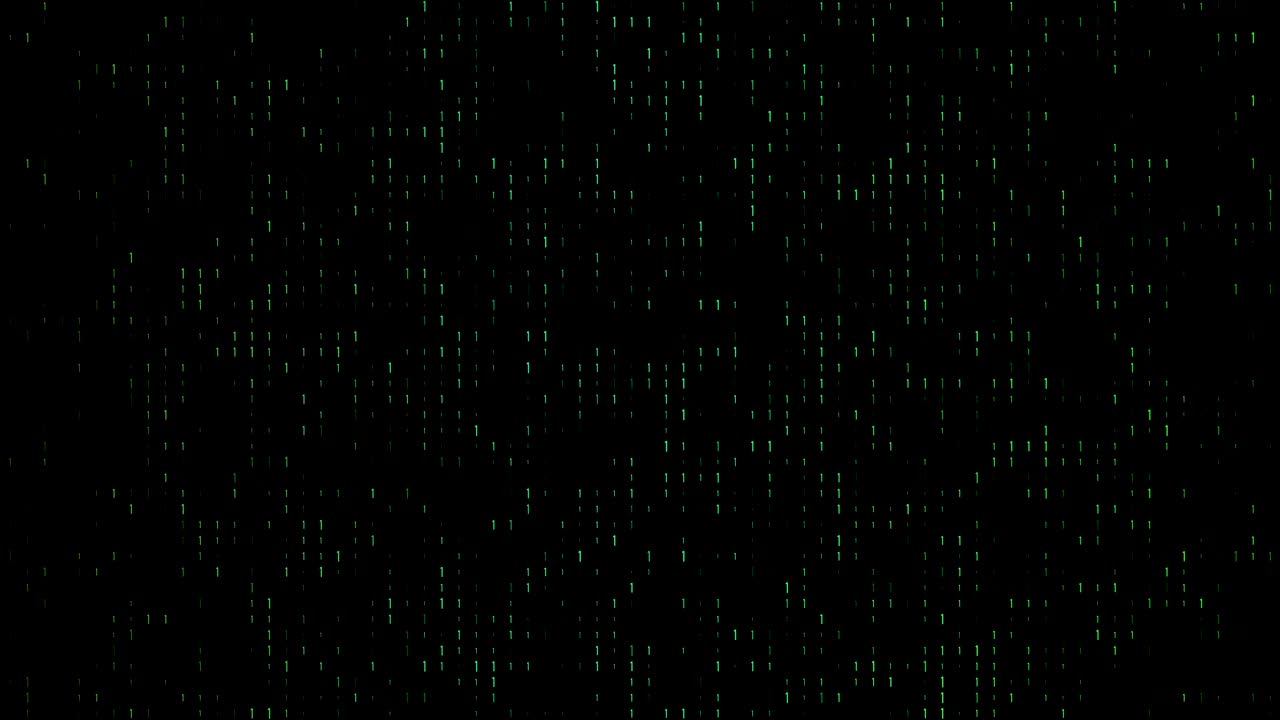 4k Gradient, colorful binary code with lots of the number ones glowing and fading out loopable background video on a black screen  for stock market and exchange, data, big data, business finance, communication, internet, virtual reality concepts