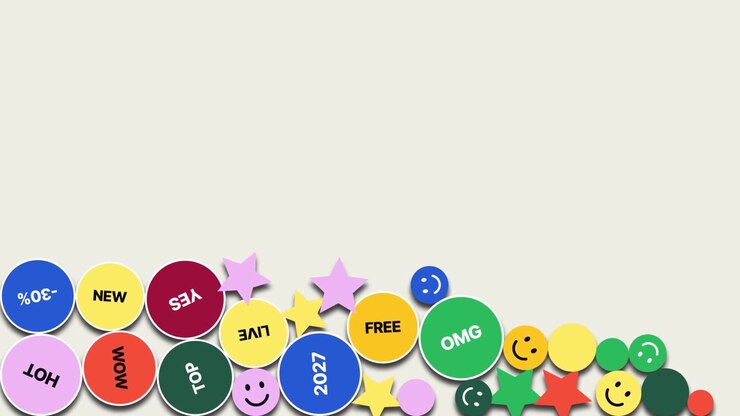 Colorful Stickers and Emojis Falling and Settling on a Plain Background