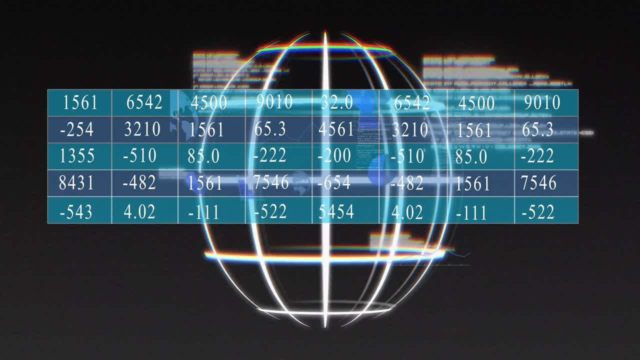 Animation of glowing globe with numerical data and digital interface elements
