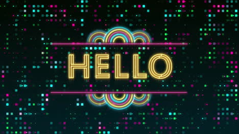 animation of neon hello text over light spots