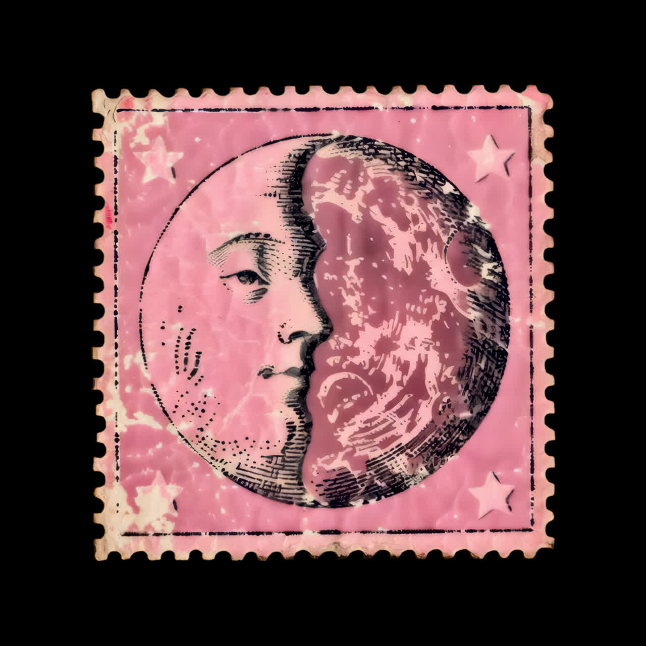 Vintage celestial moon stamp animation isolated asset, transparent 4K video, alpha channel, ProRes