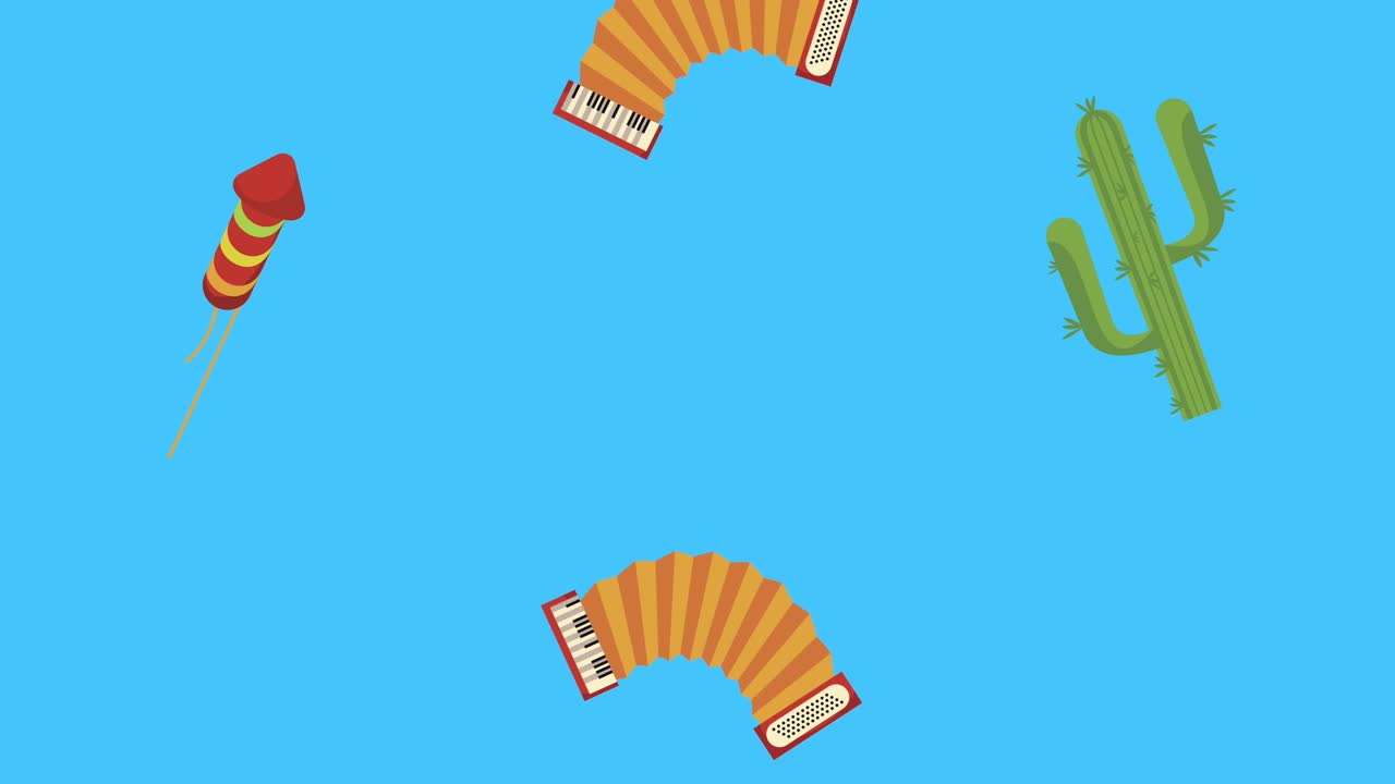 아코디언과 로켓을 가진 페스타 주니나 패턴 애니메이션