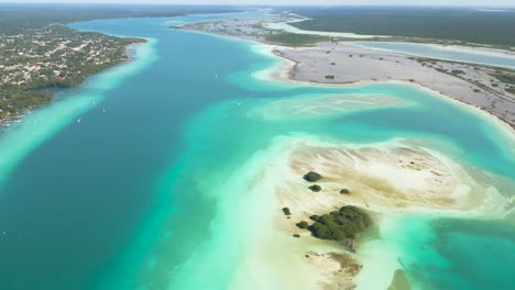 seven colours lagoon lake in mexico bacalar aerial footage