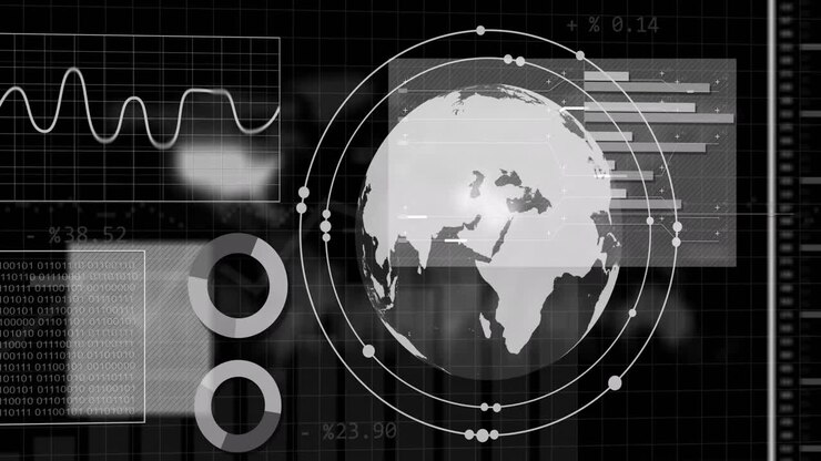 Animation of financial data processing over globe