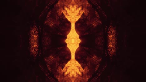 red-orange colors in kaleidoscope sequence ink patterns in a black backdrop