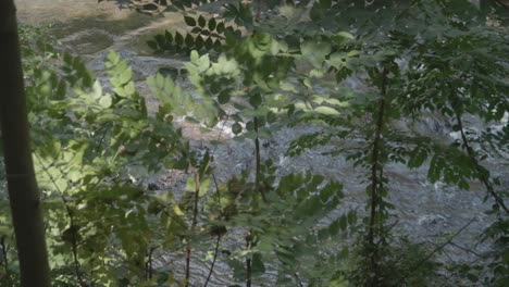 Overhead-Panning-shot-of-the-Wissahickon-Creek,-Philadelphia