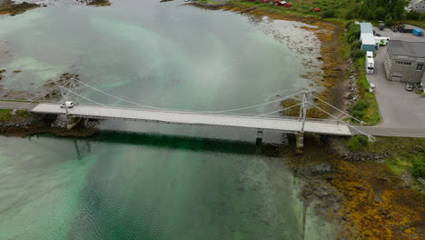 aerial view of a bridge near oppeide village in nordland county, norway