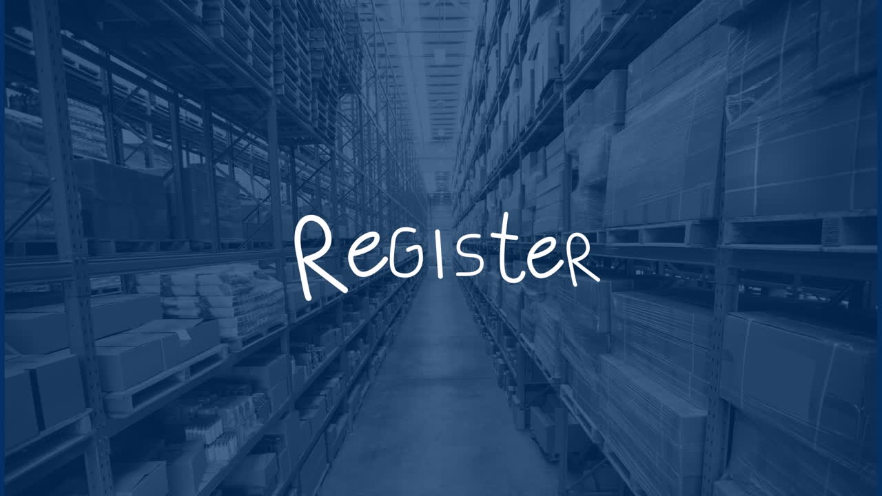 Animation of register text over warehouse