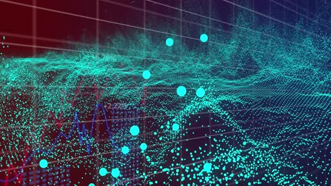 Animation-Von-Punkten-Und-Digitaler-Welle-über-Statistischer-Datenverarbeitung-Auf-Violettem-Hintergrund-Mit-Farbverlauf