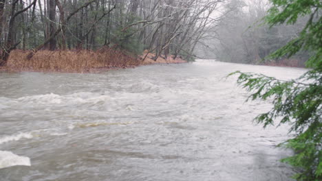 a strong current flows in a flooding river in new england