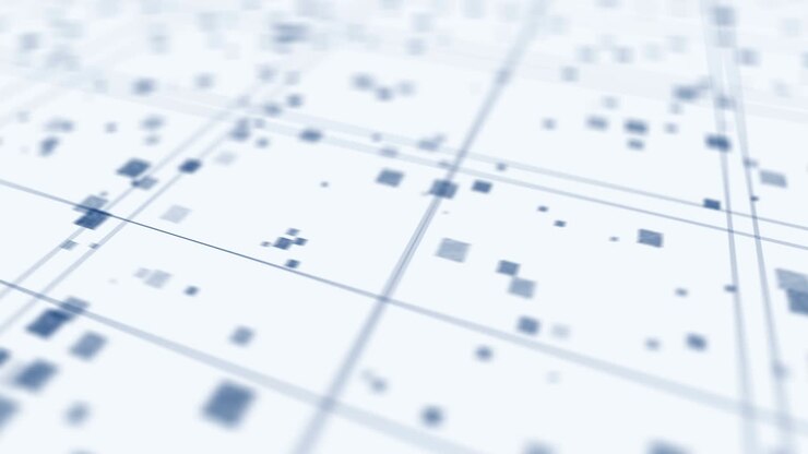 Bright technology of blue neon lines. Business concept. 3D rendering of rotating squares crossing on white background. Loop animation.