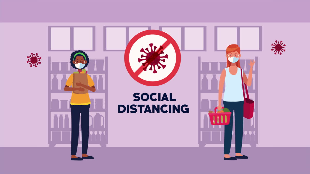 campaña de distanciamiento social con los clientes de los supermercados