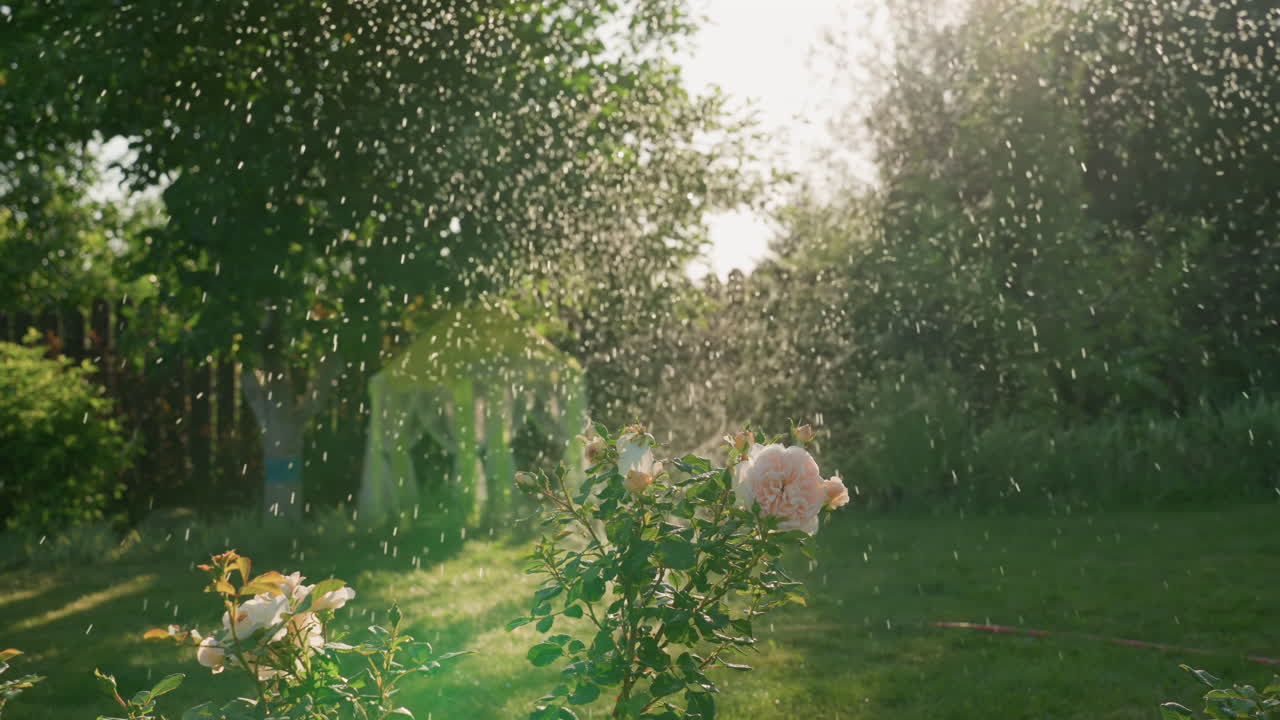 Lively Girl Dancing, Vibrant Woman And Her Dog Celebrate In Blooming Garden Sunshine, Spirited Young Woman And Loyal Canine Share Joyful Dance Beneath Colorful Flowering Trees In Sunlight