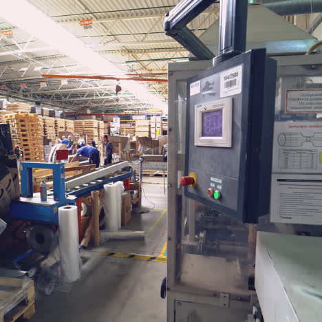 industrial equipment for the production of laminate. furniture factory production line. the factory for the production of laminate.