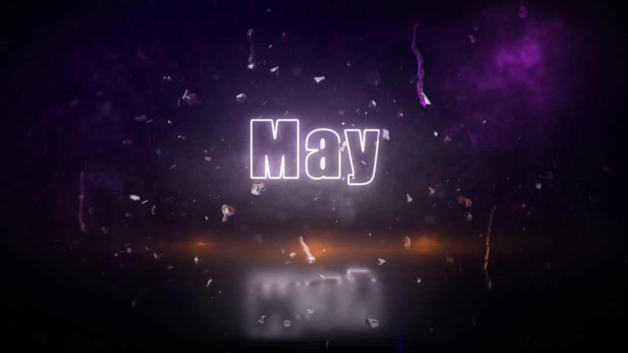 mayo letrero de luces de neón revelado a través de una tormenta con luces parpadeantes