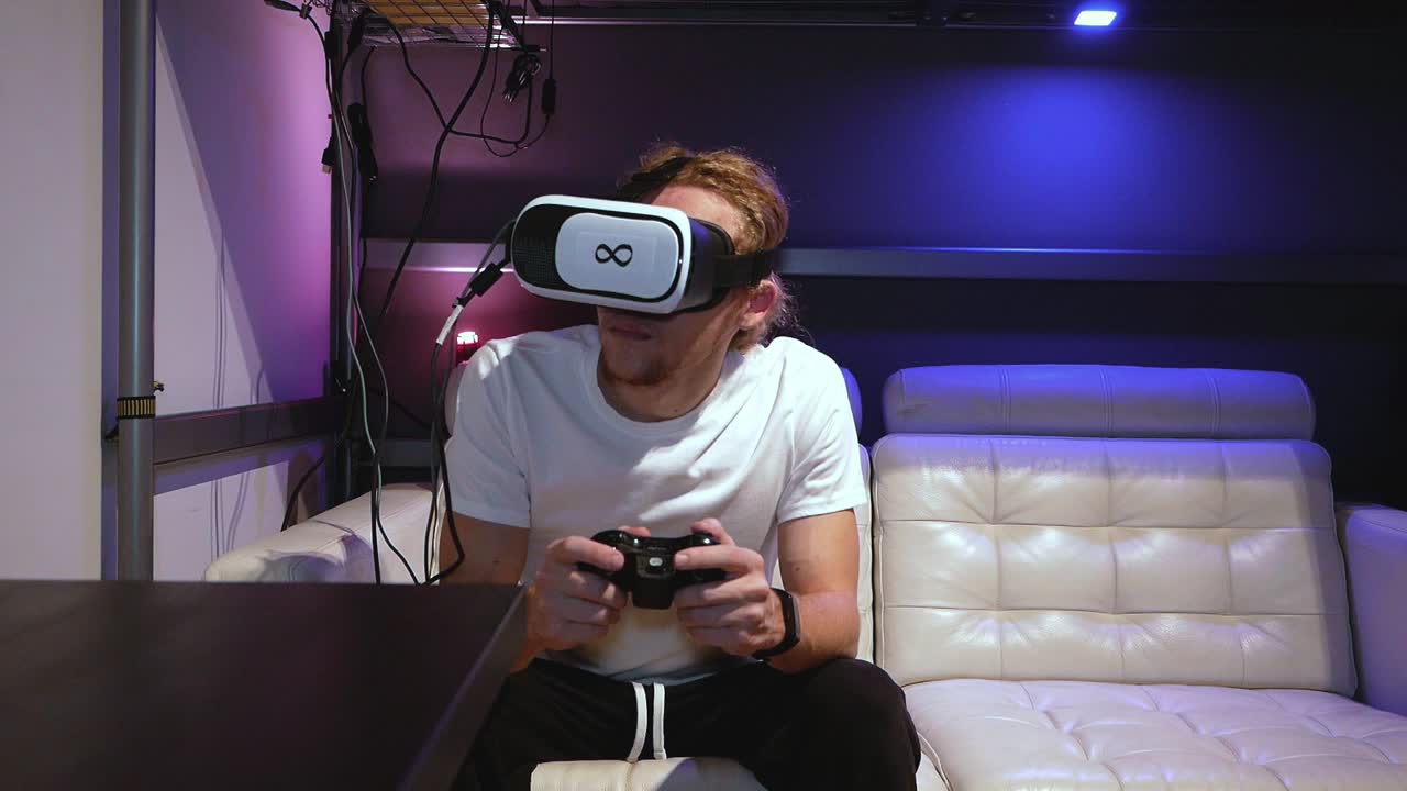 A gen z teen vibing to music in VR world of metaverse