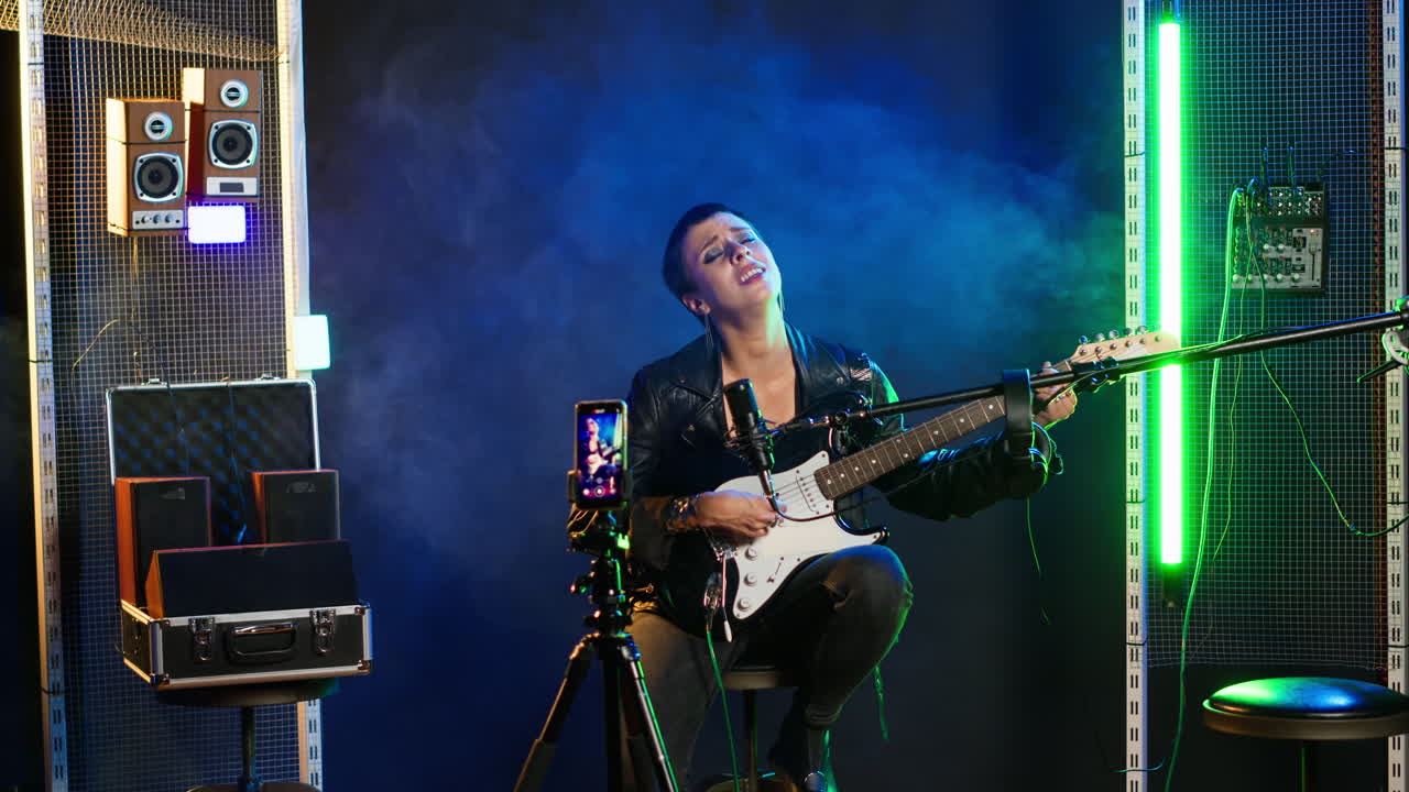 Female Musician Performing with Electric Guitar