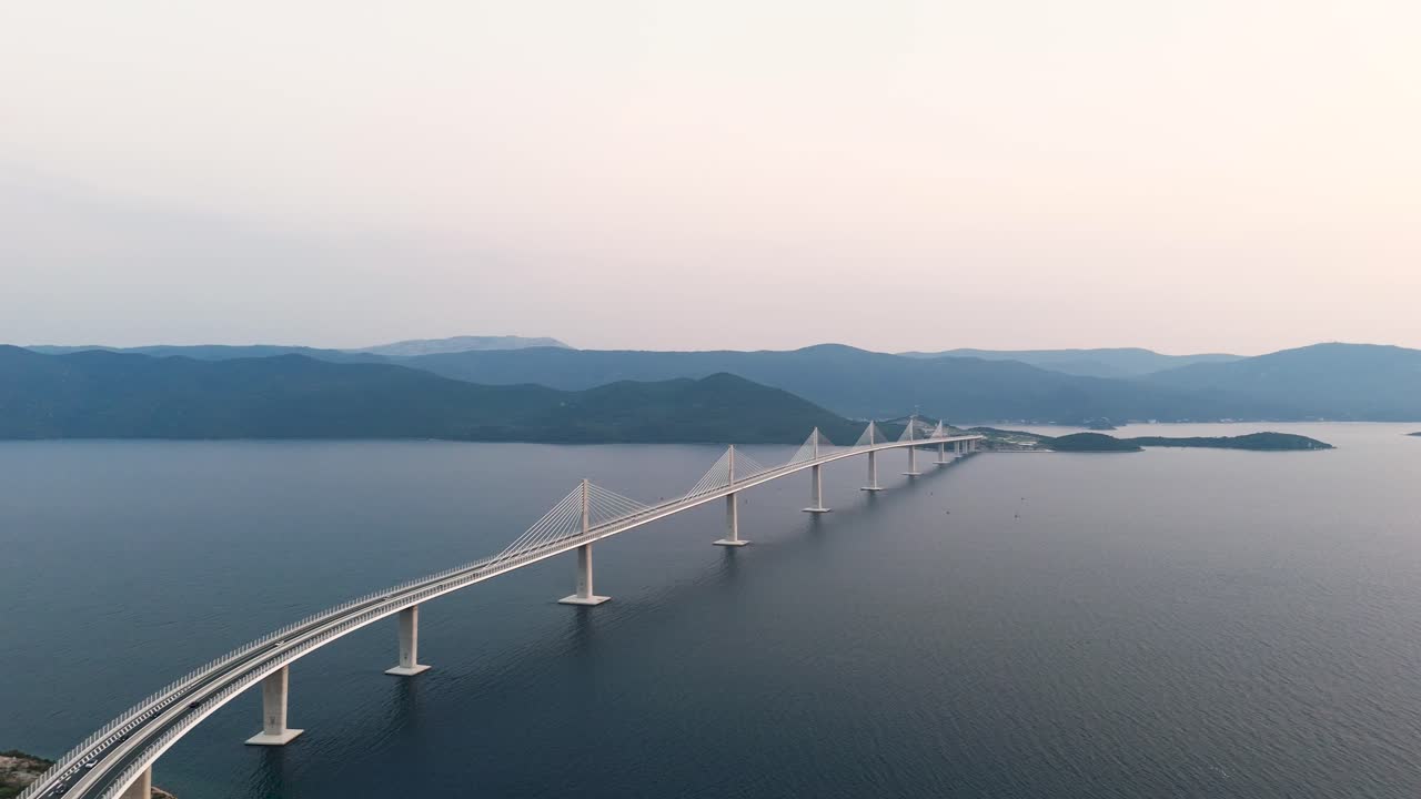 Aerial View Of Peljesac Bridge (Peljeski Most) Over The Neretva Channel In Dubrovnik-Neretva, Croatia