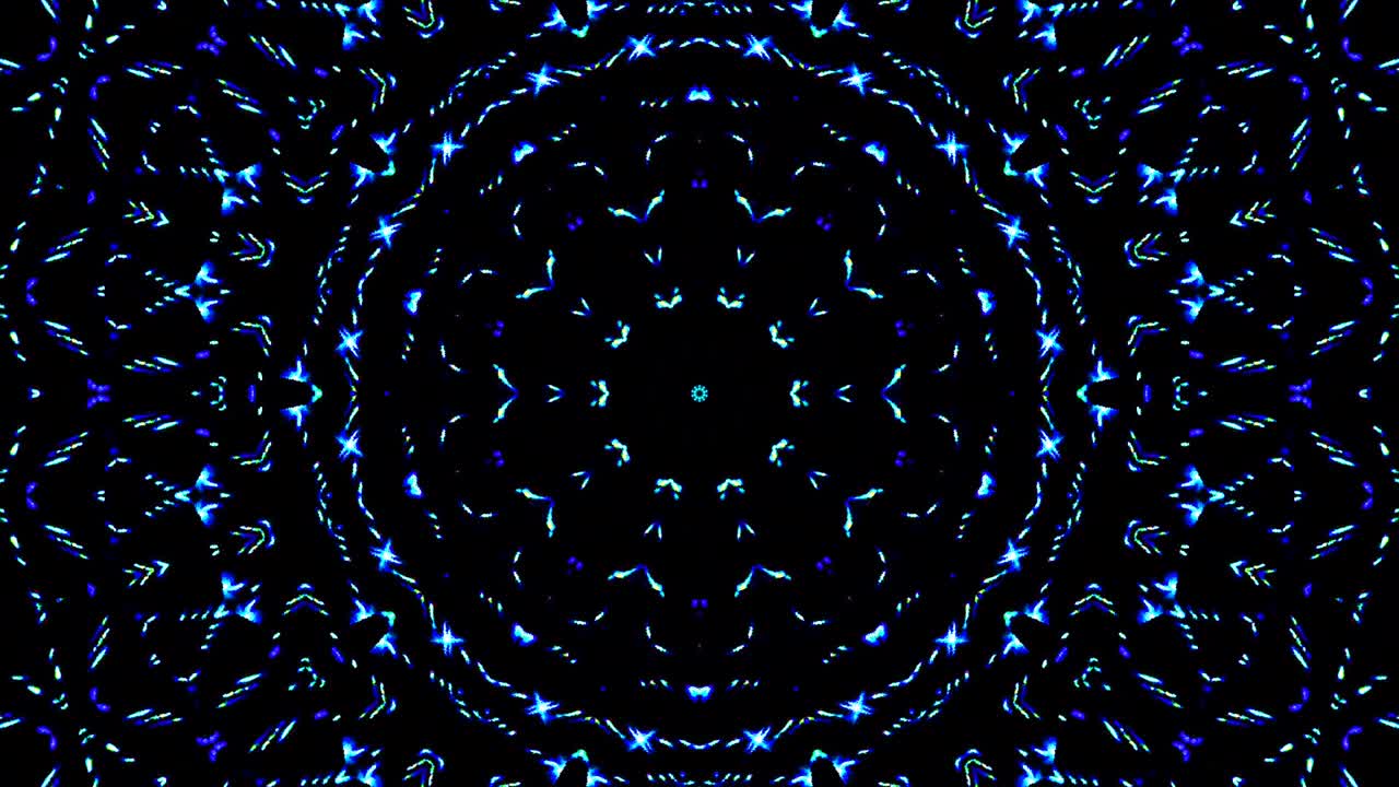 light wave abstract dots set blue color kaleidoscope black background