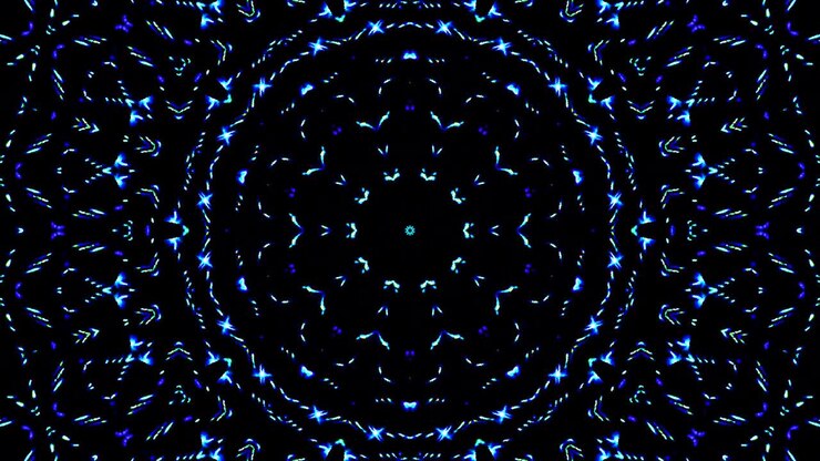 light wave abstract dots set blue color kaleidoscope black background