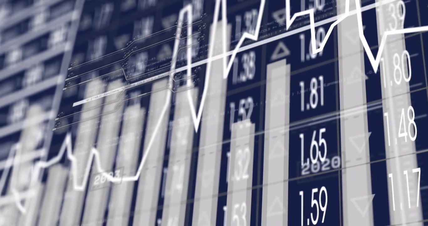 Animation von Finanzdatenverarbeitung über dunklem Hintergrund