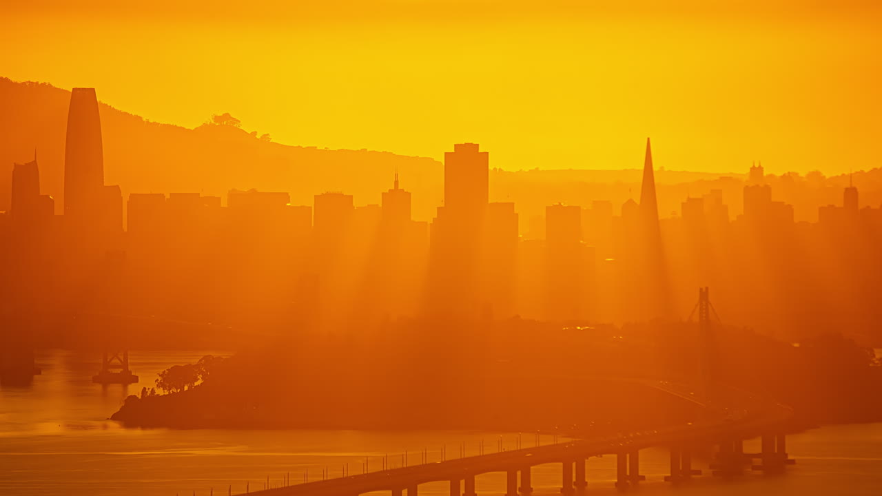 샌프란시스코 다운타운의 타임스, 캘리포니아의 해가 뜨는 안개, 미국