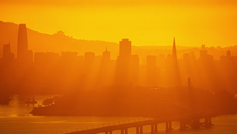 timelapse of the downtown of san francisco, sunrise haze in california, usa