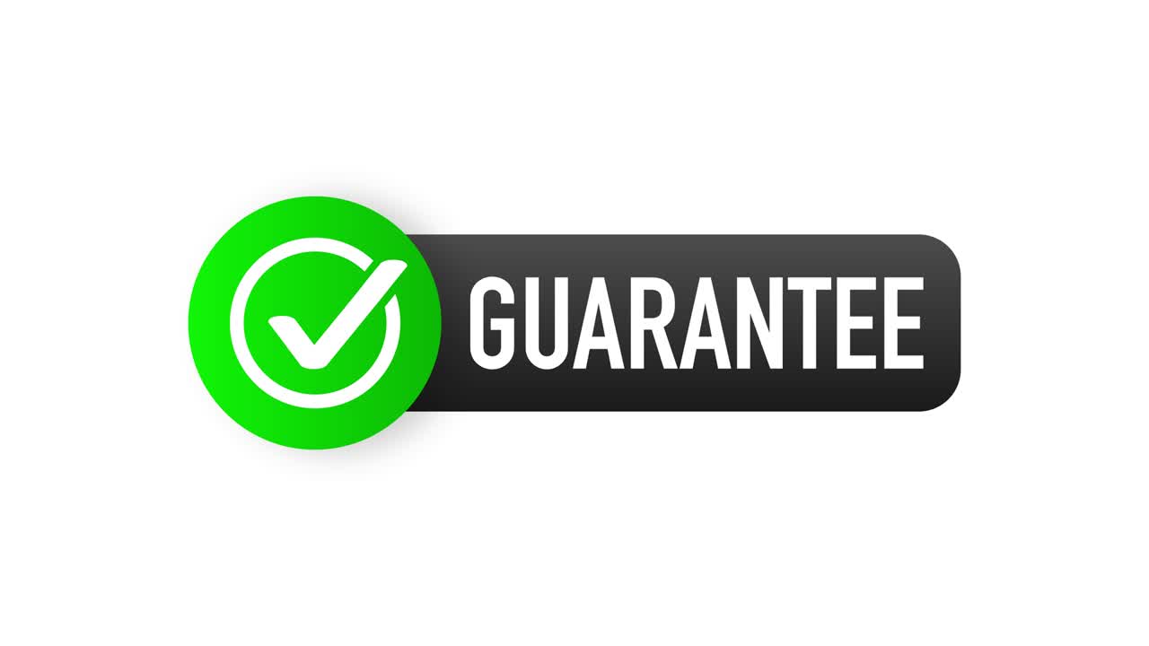 satisfacción del cliente garantizada insignia de oro y estandarte en oro y rojo. gráficos en movimiento.