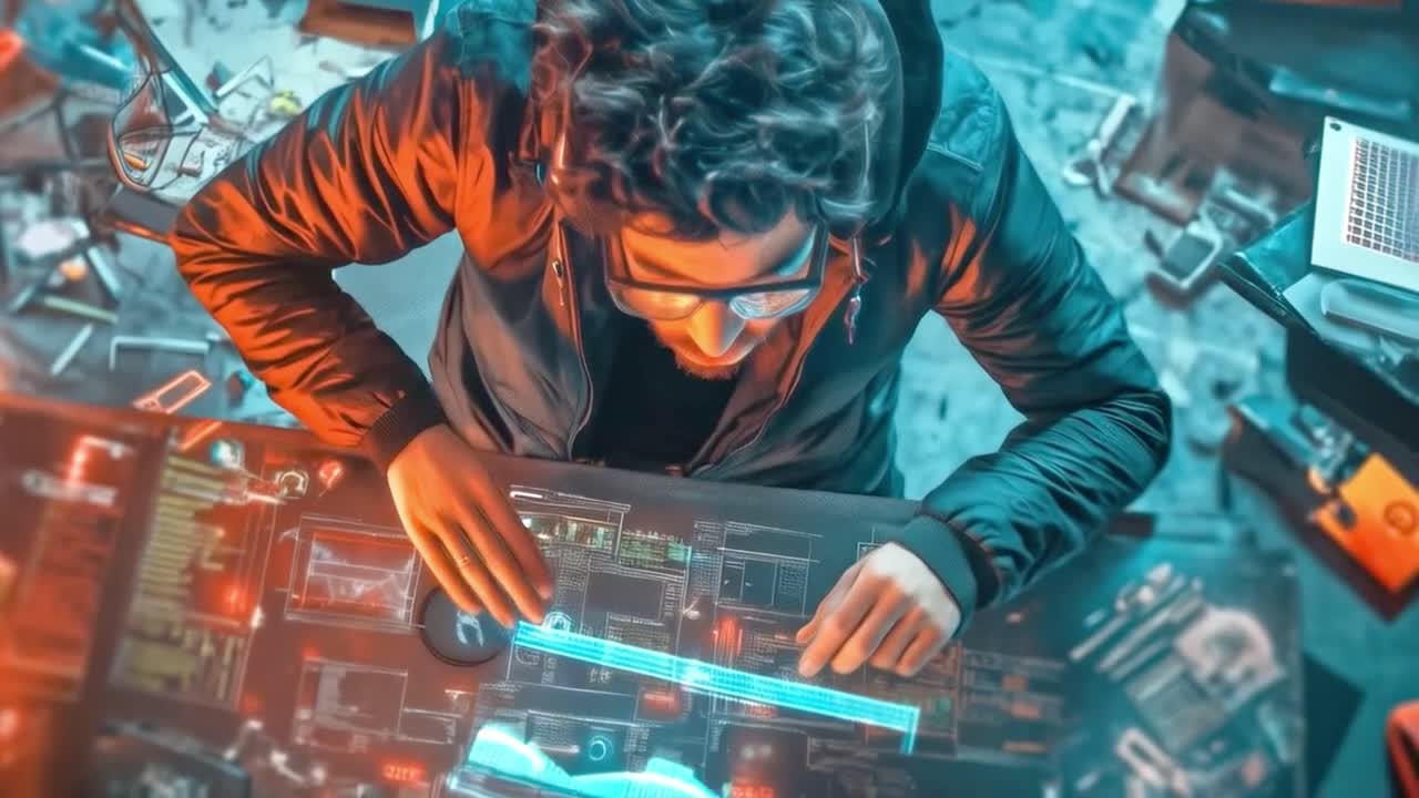 Man interacting with a holographic interface