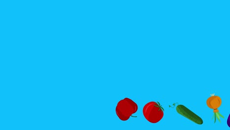 stop motion animation of cartoon flat vegetables blue screen chroma key