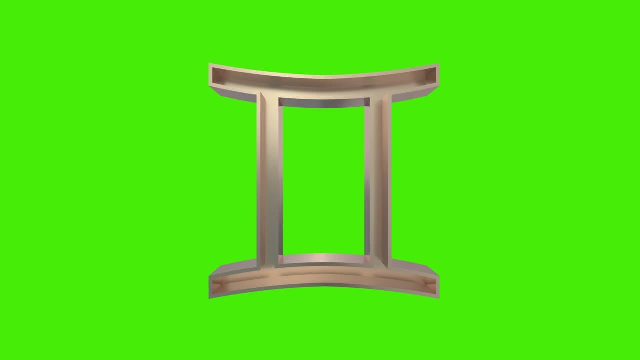 gemelli dorati (gemelli) segno zodiacale astrologico in anello senza soluzione di continuità che ruota su uno schermo verde