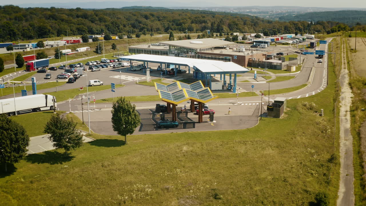 Rest Area with Gas Station and Solar Panels