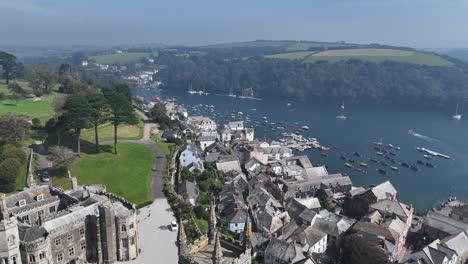 pull back drone aerial reverse reveal fowey cornwall uk drone,aerial