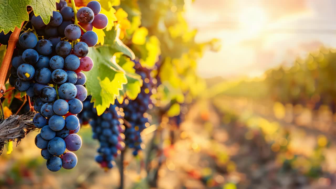 Sunset Vineyard with Red Grapes