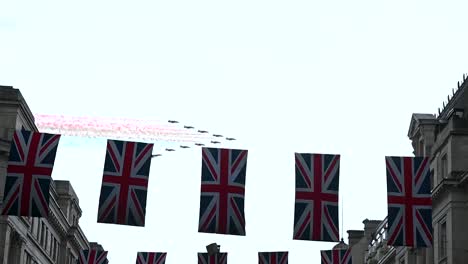 raf jets over regents street for ve day, london, united kingdom