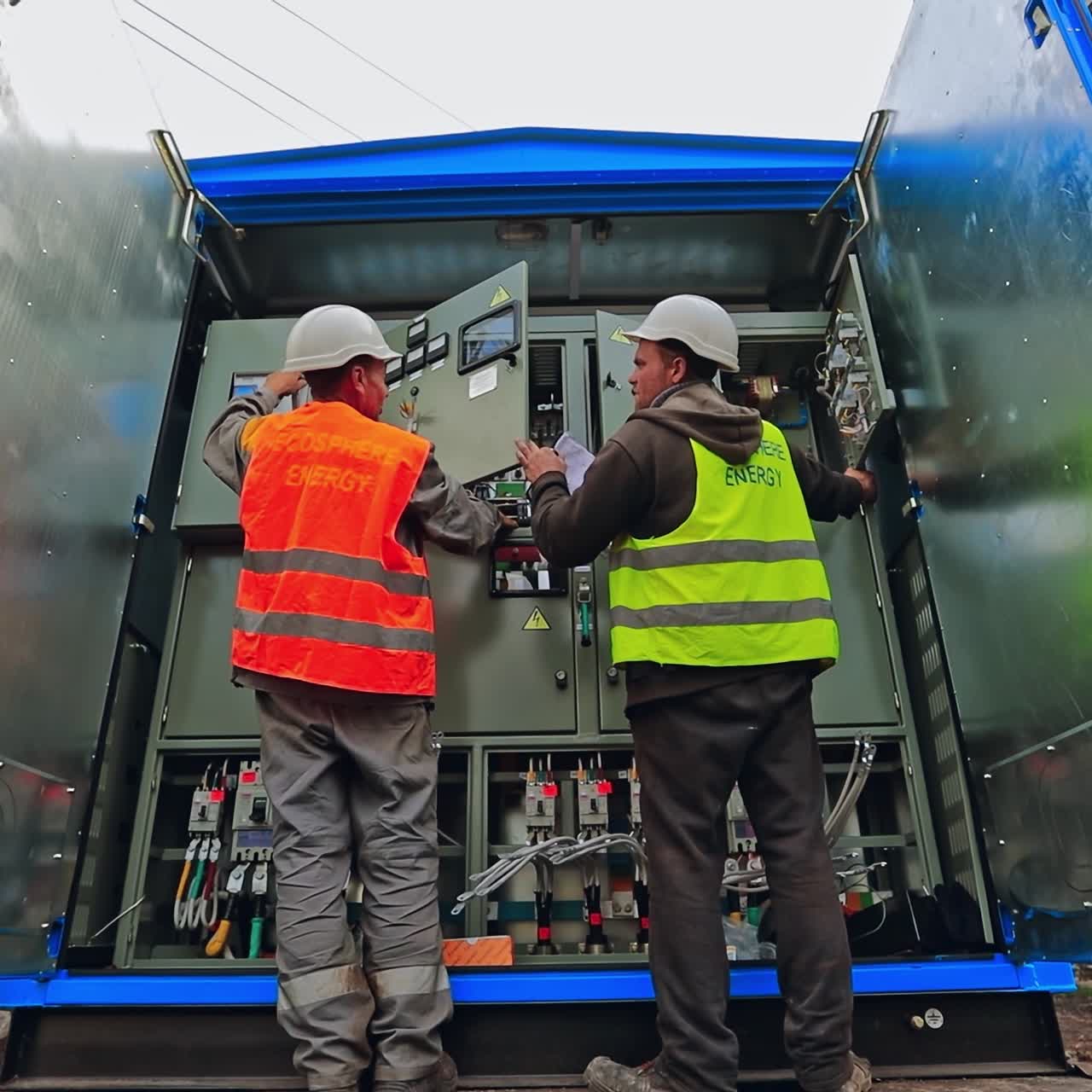 Electricians at solar plant