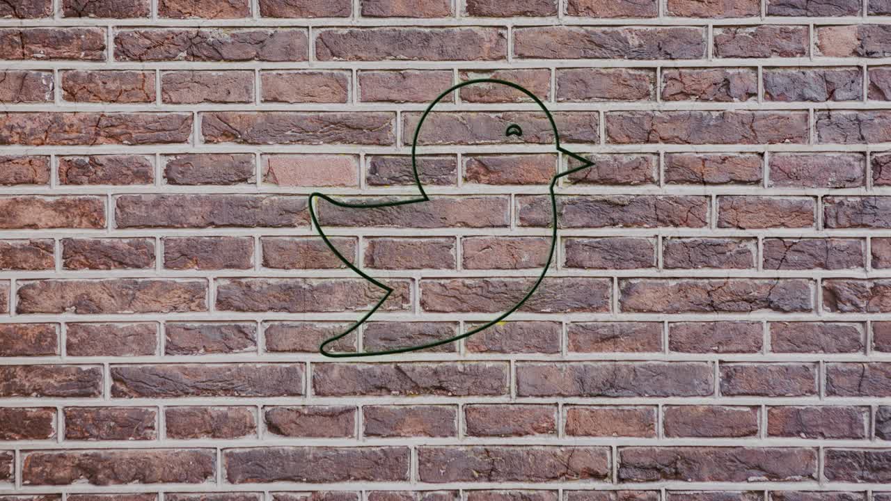 벽돌 벽에 빛나는 네온 새 아이콘의 애니메이션