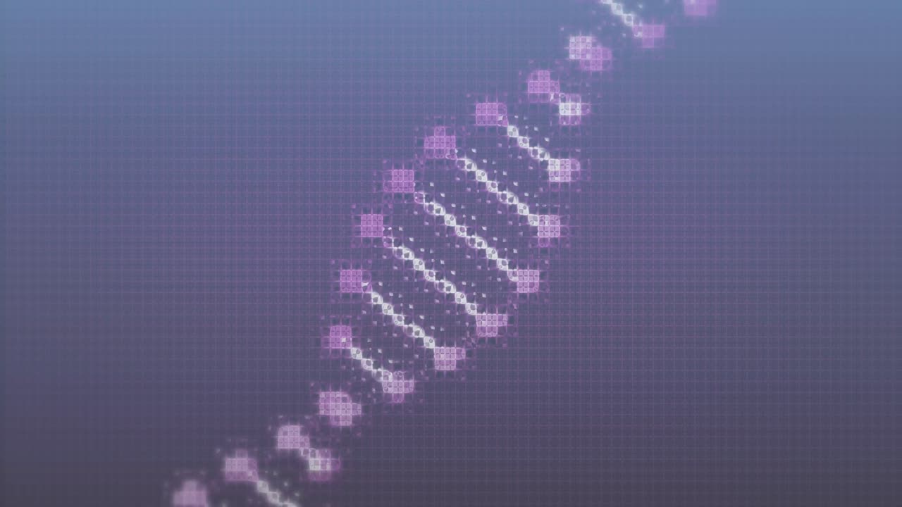 보라색 배경에서 회전하는 dna 가닥의 애니메이션